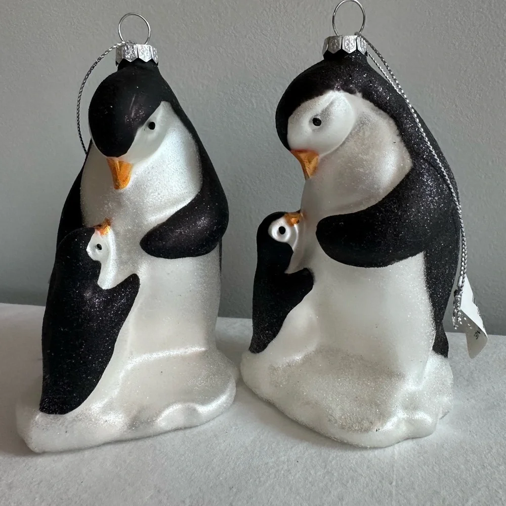 Crate&Barrel Black and White Penguin Ornament Set NWT